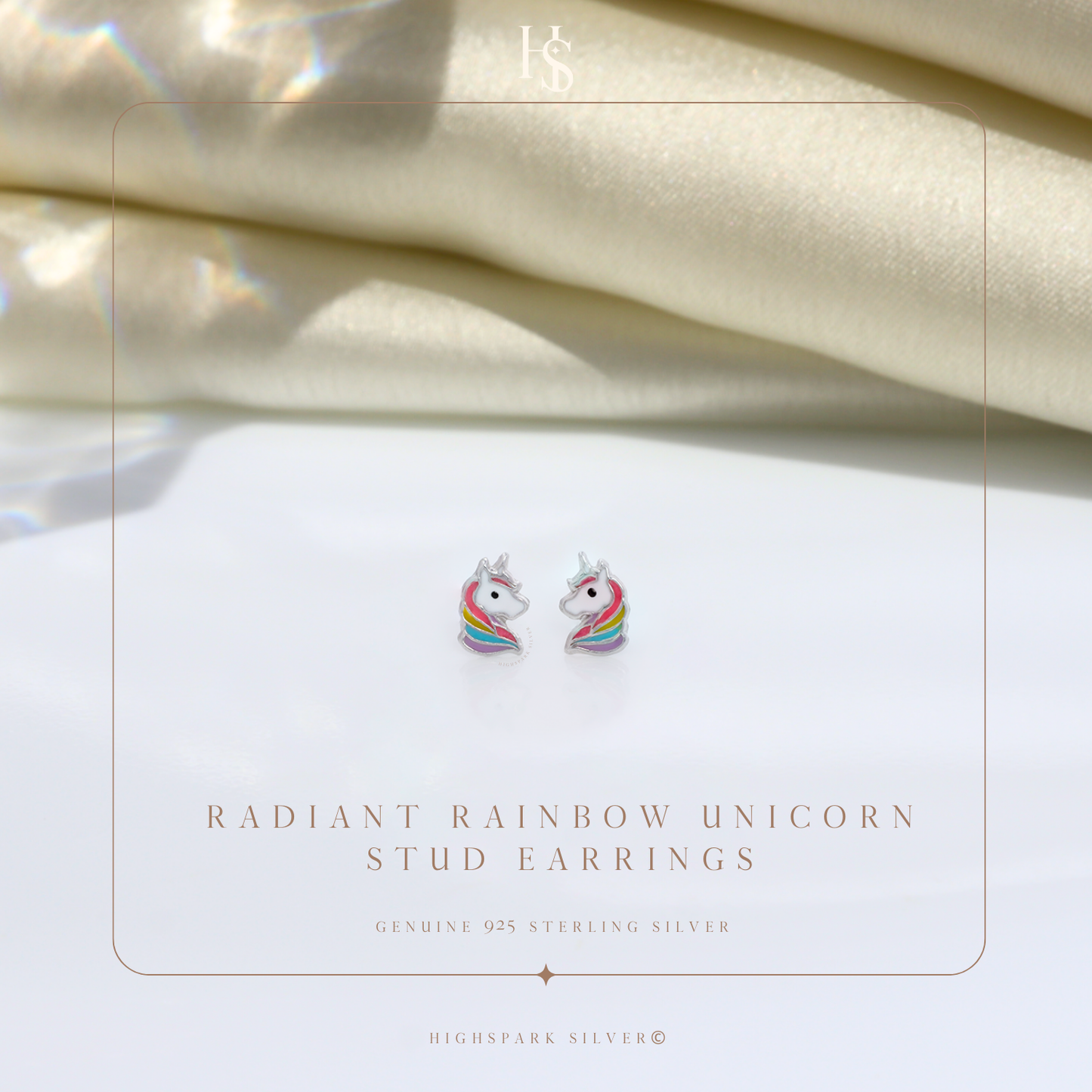 Radiant Rainbow Unicorn Stud Earrings in 925 Sterling Silver For Women