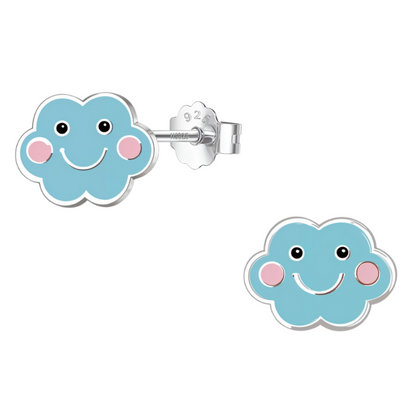 Happy Cloud Cute Enamel Stud Earrings in 925 Sterling Silver