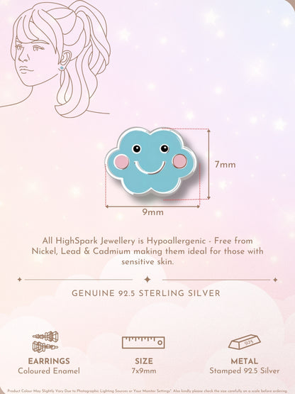 Happy Cloud Cute Enamel Stud Earrings in 925 Sterling Silver