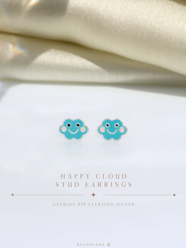 Happy Cloud Cute Enamel Stud Earrings in 925 Sterling Silver