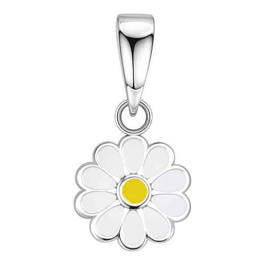 Dainty Daisy Flower Cute Enamel Pendant in 925 Sterling Silver