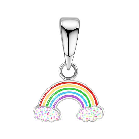 Glittery Glorious Rainbow Cute Enamel Pendant in 925 Sterling Silver