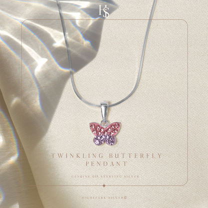 Twinkling Butterfly Cute Enamel Pendant in 925 Sterling Silver