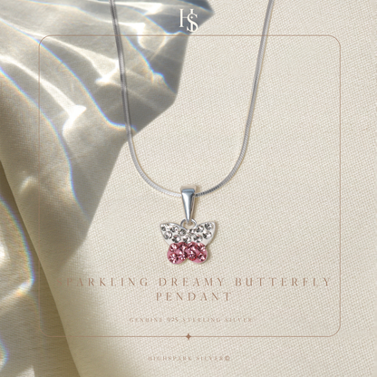 Sparkling Dreamy Butterfly Cute Enamel Pendant in 925 Sterling Silver