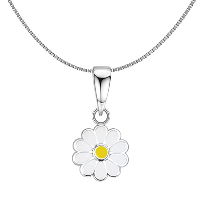 Dainty Daisy Flower Cute Enamel Pendant in 925 Sterling Silver