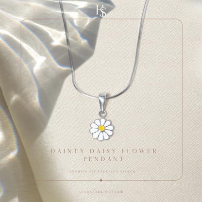 Dainty Daisy Flower Cute Enamel Pendant in 925 Sterling Silver