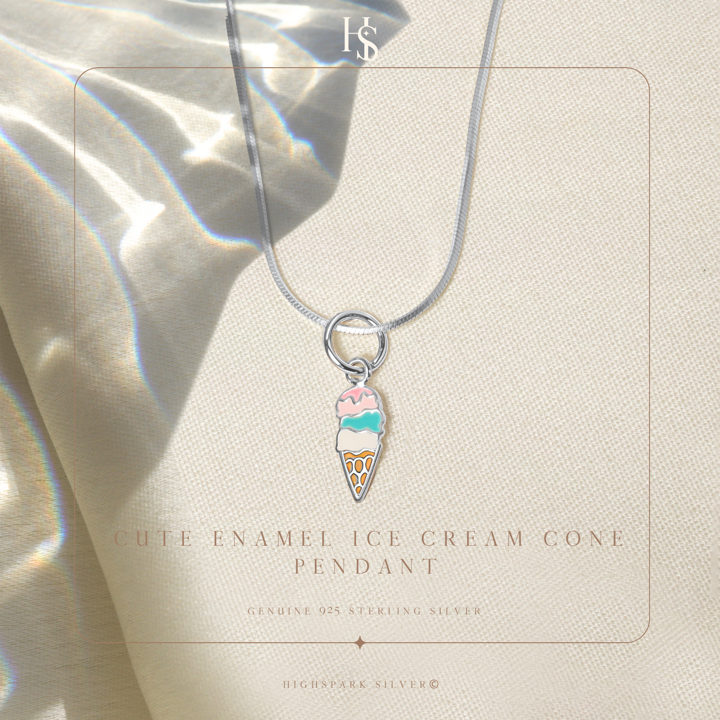 Sweet Delight Icecream Cute Enamel Pendant in 925 Sterling Silver