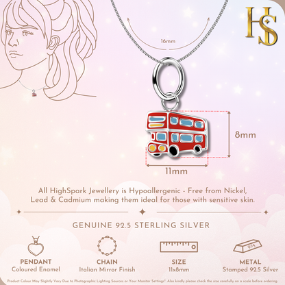 Lively London Bus Cute Enamel Pendant in 925 Sterling Silver