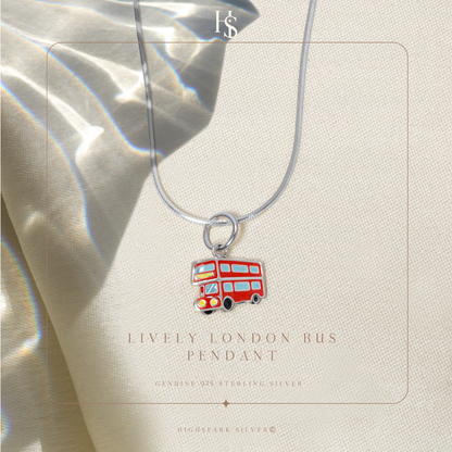 Lively London Bus Cute Enamel Pendant in 925 Sterling Silver