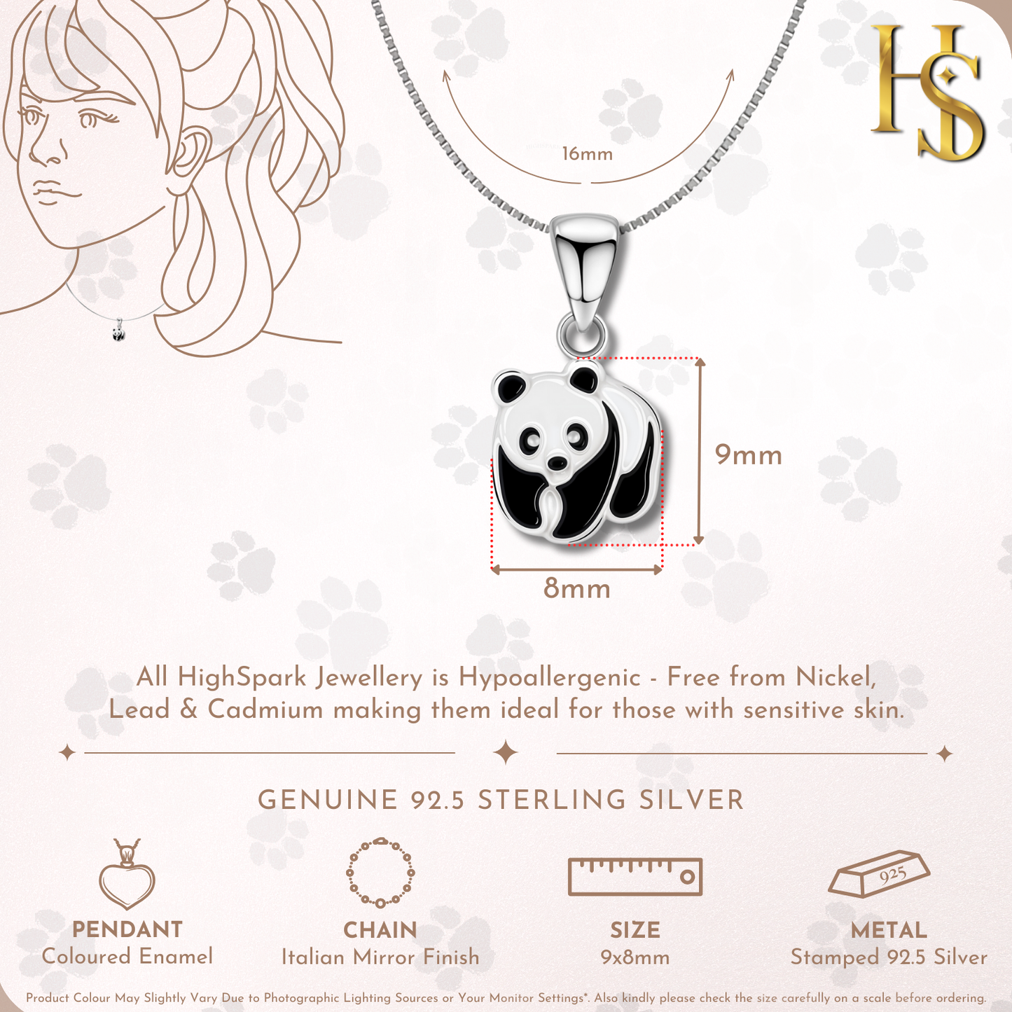 Sweet Panda Cute Enamel Pendant in 925 Sterling Silver