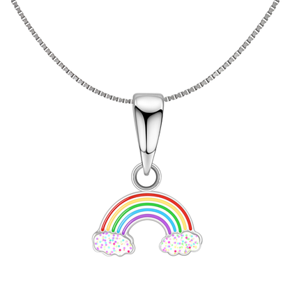 Glittery Glorious Rainbow Cute Enamel Pendant in 925 Sterling Silver