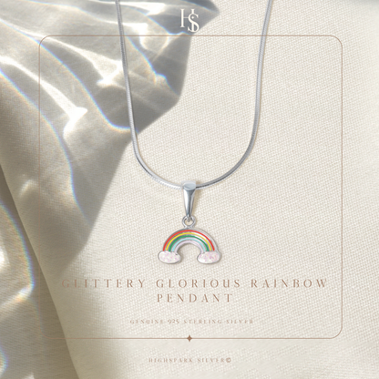 Glittery Glorious Rainbow Cute Enamel Pendant in 925 Sterling Silver