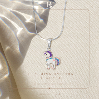 Charming Unicorn Cute Enamel Pendant in 925 Sterling Silver