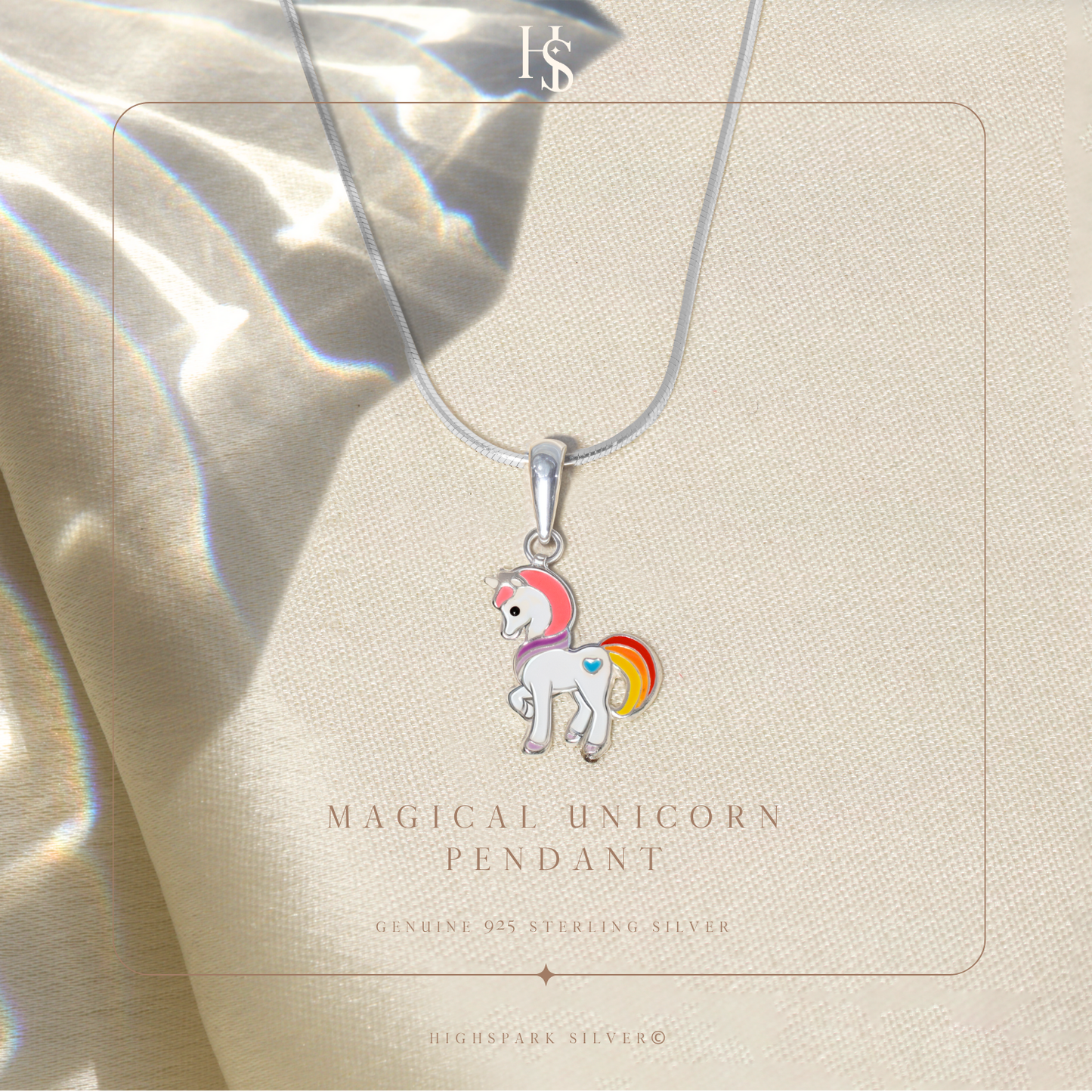 Magical Unicorn Cute Enamel Pendant in 925 Sterling Silver