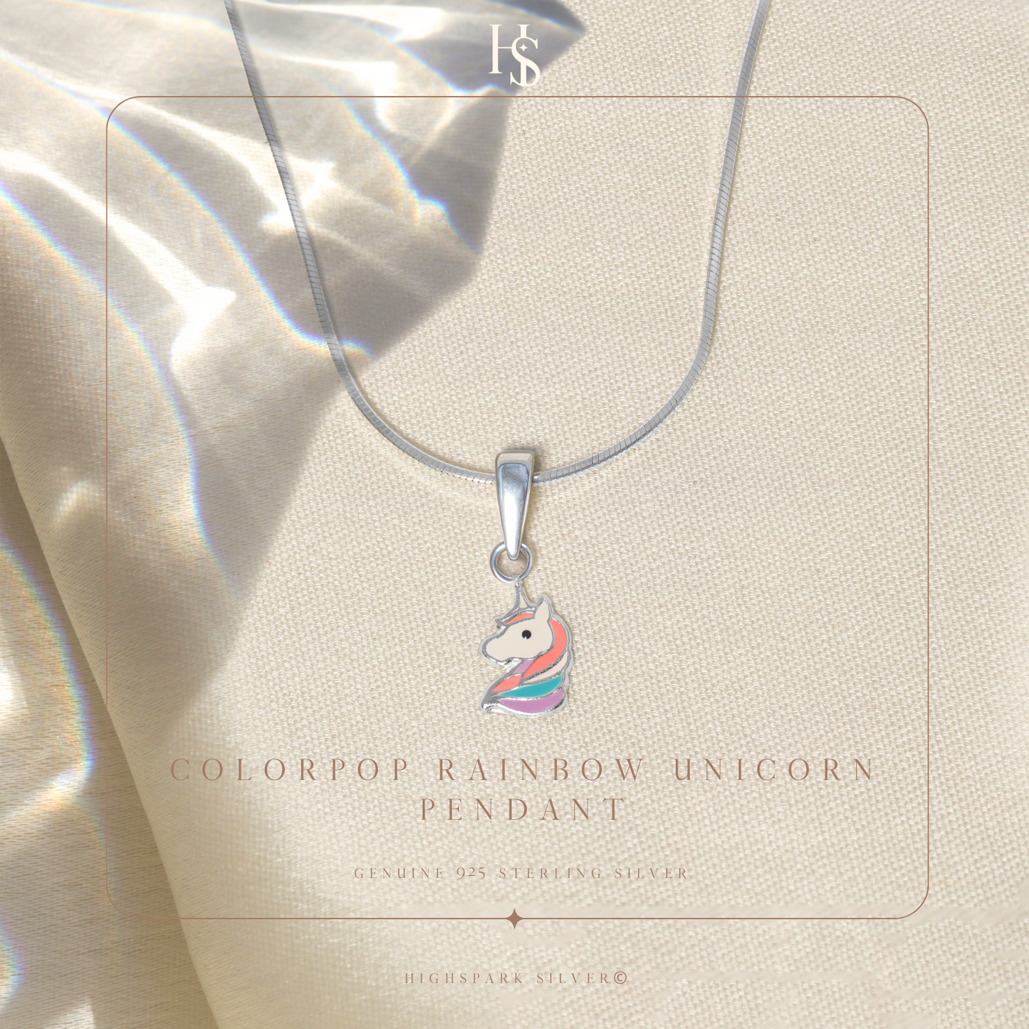 Colourpop Rainbow Unicorn Cute Enamel Pendant in 925 Sterling Silver