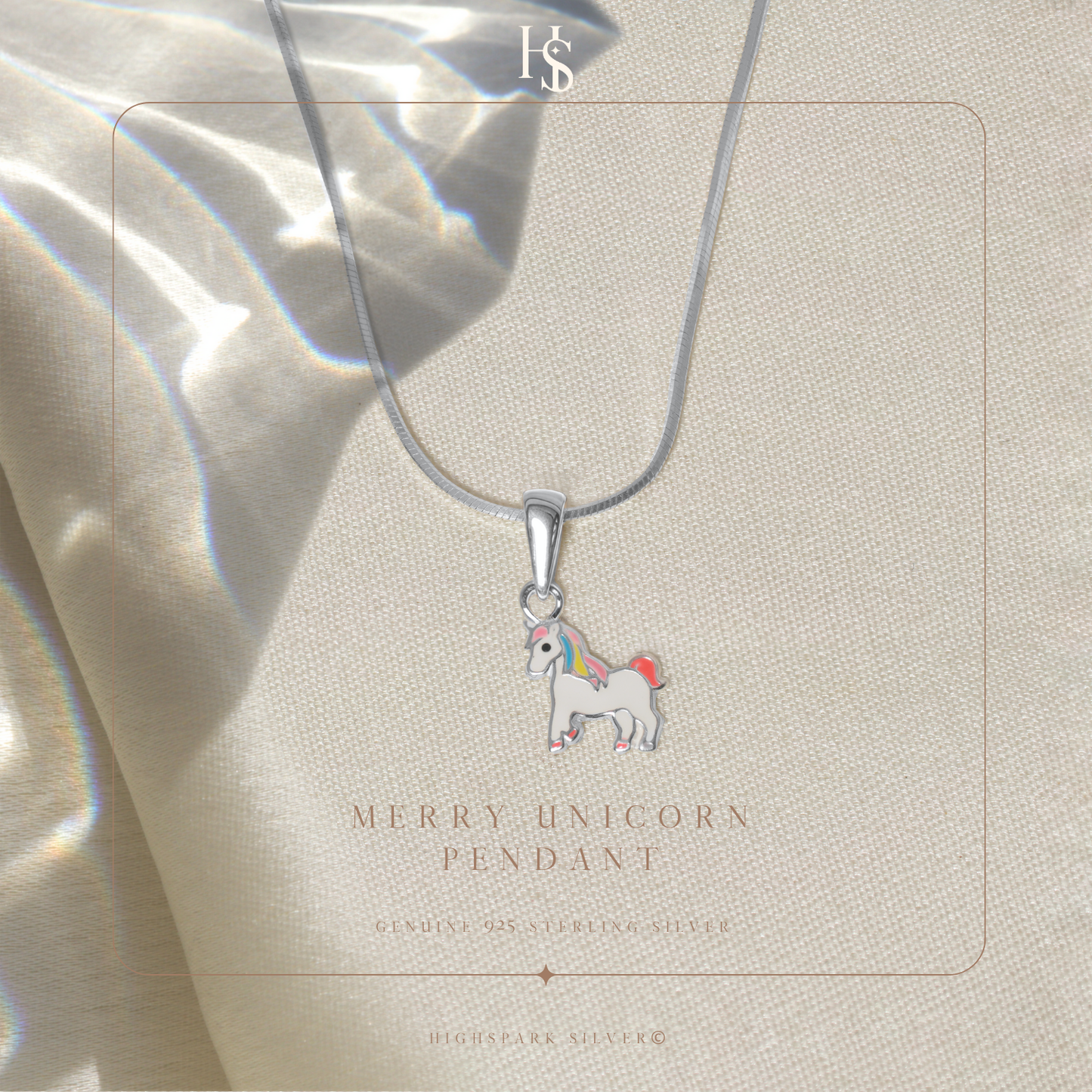 Merry Unicorn Cute Enamel Pendant in 925 Sterling Silver