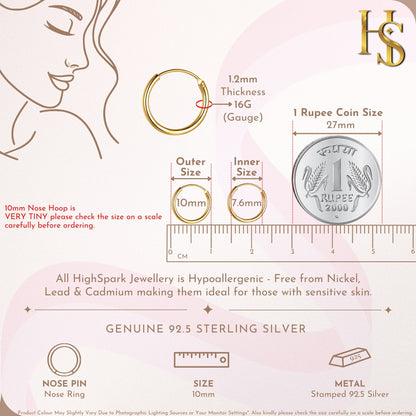 Nose Ring in 92.5 Sterling Silver - 18K Gold finish - Elegant Septum Ring / Nose Pin / Silver Nath