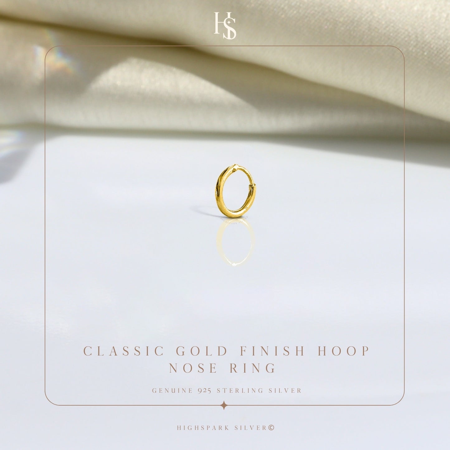 Nose Ring in 92.5 Sterling Silver - 18K Gold finish - Elegant Septum Ring / Nose Pin / Silver Nath