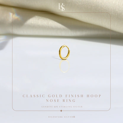 Nose Ring in 92.5 Sterling Silver - 18K Gold finish - Elegant Septum Ring / Nose Pin / Silver Nath