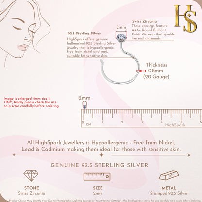 Nose Pin in 92.5 Sterling Silver embellished with Sparkling Zirconia