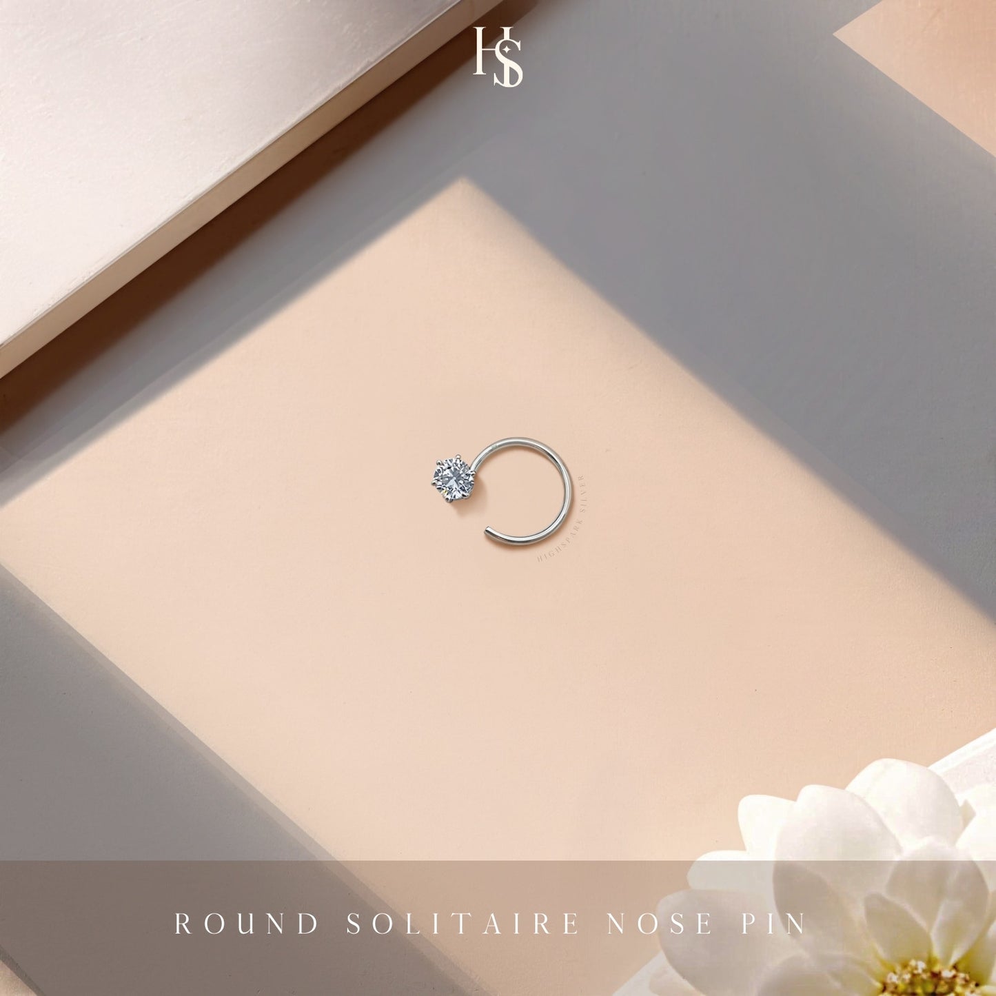 Nose Pin in 92.5 Sterling Silver embellished with Sparkling Zirconia
