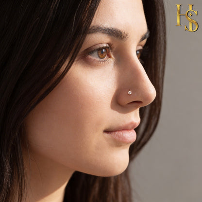 Nose Pin in 92.5 Sterling Silver embellished with Sparkling Zirconia