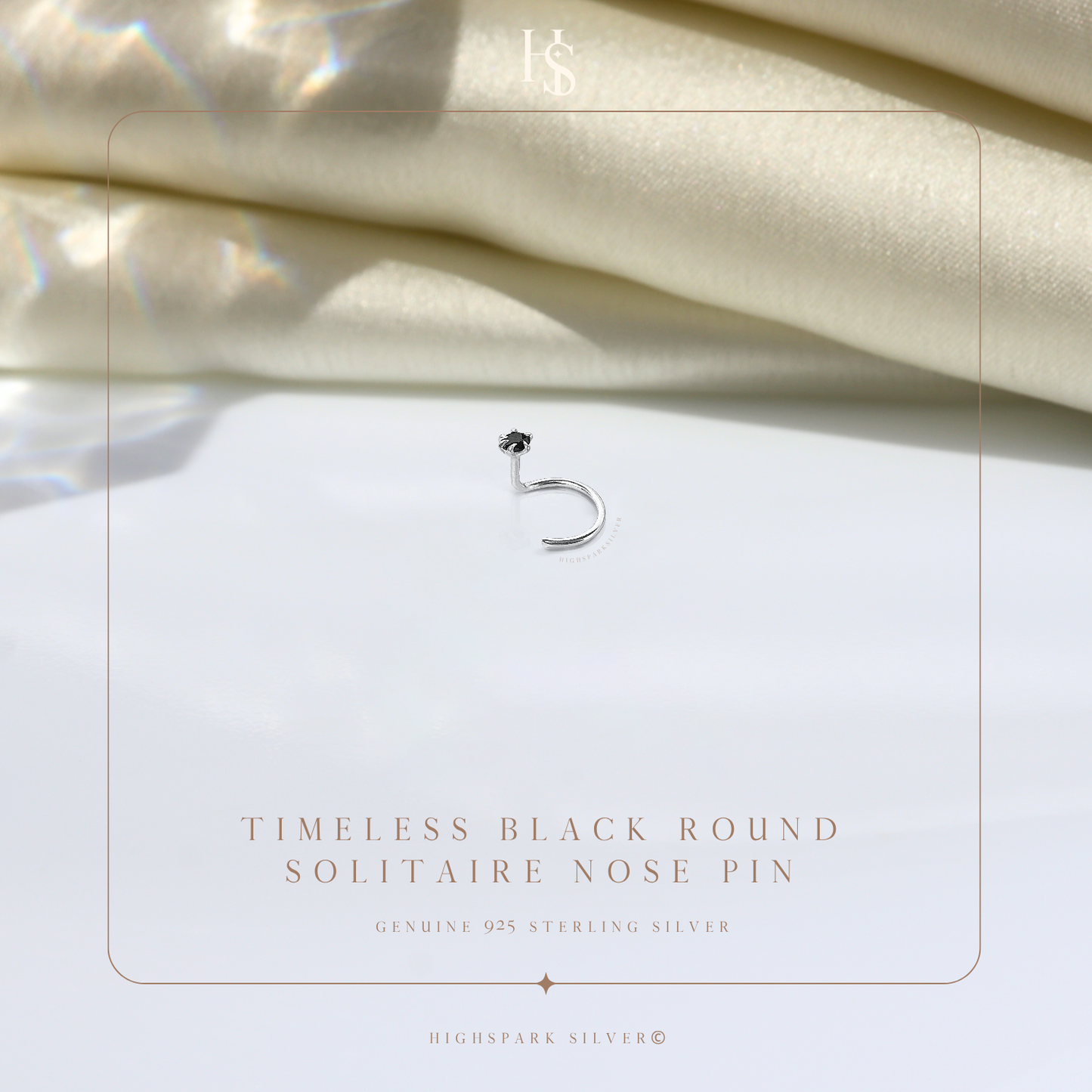 Nose pin in 92.5 Sterling Silver embellished with Black Zirconia HighSpark