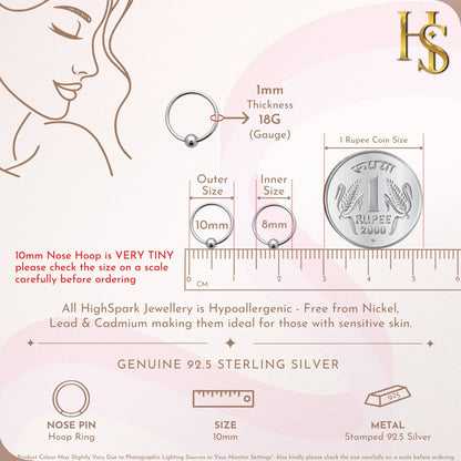 Nose Ring Ball in 92.5 Sterling Silver - Elegant Septum Ring / Nose Pin / Silver Nath- No piercing required