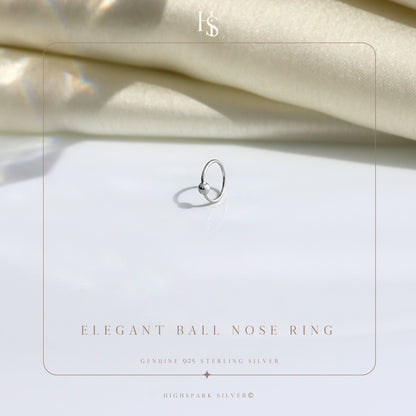 Nose Ring Ball in 92.5 Sterling Silver - Elegant Septum Ring / Nose Pin / Silver Nath- No piercing required