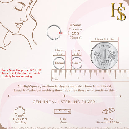 Nose Ring Ball in 92.5 Sterling Silver - Elegant Septum Ring / Nose Pin / Silver Nath- No piercing required