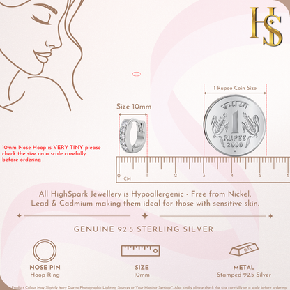 Studded Nose Ring in 92.5 Sterling Silver - Elegant Septum Ring / Nose Pin / Silver Nath