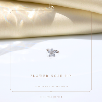 Flower Nose Pin in 92.5 Sterling Silver with Diamond like Brilliance Zirconia