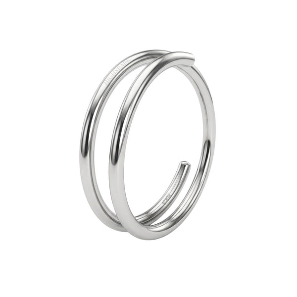 A double-line nosepin designed to look like two hoops, crafted from polished sterling silver and shown against a clean white background.