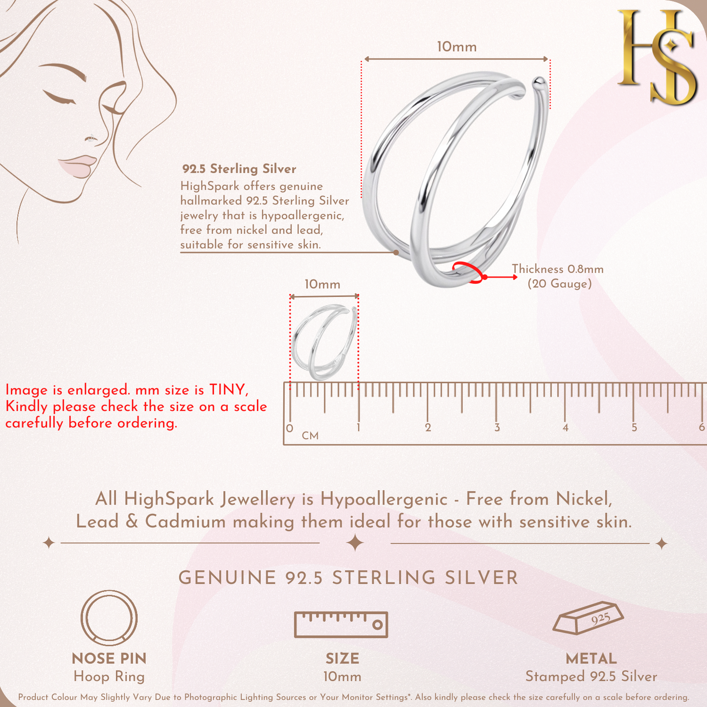 Nose Ring in 92.5 Sterling Silver - Elegant Septum Ring / Nose Pin / Silver Nath - Double Line