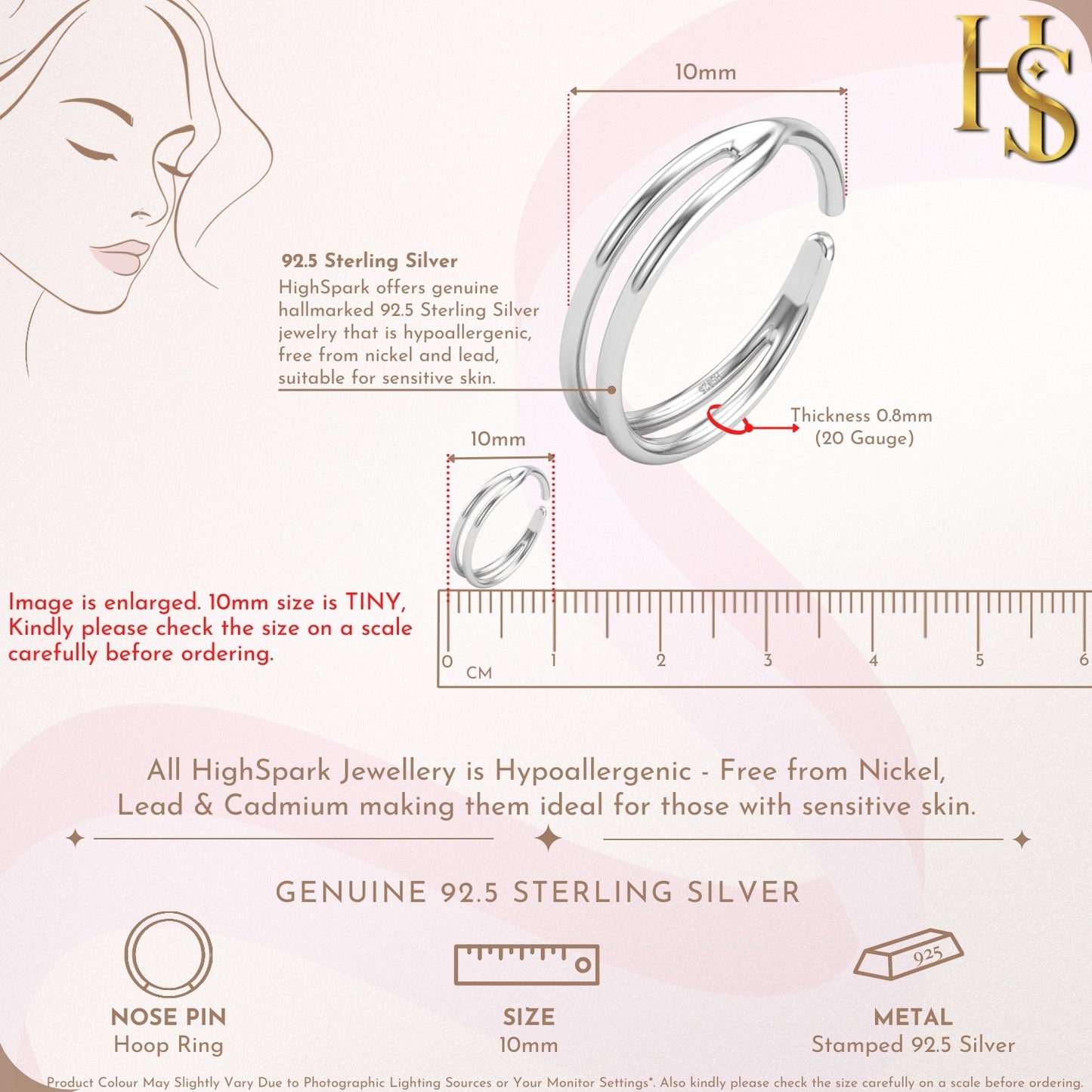 Twin Line Nose Pin in 92.5 Sterling Silver for Women