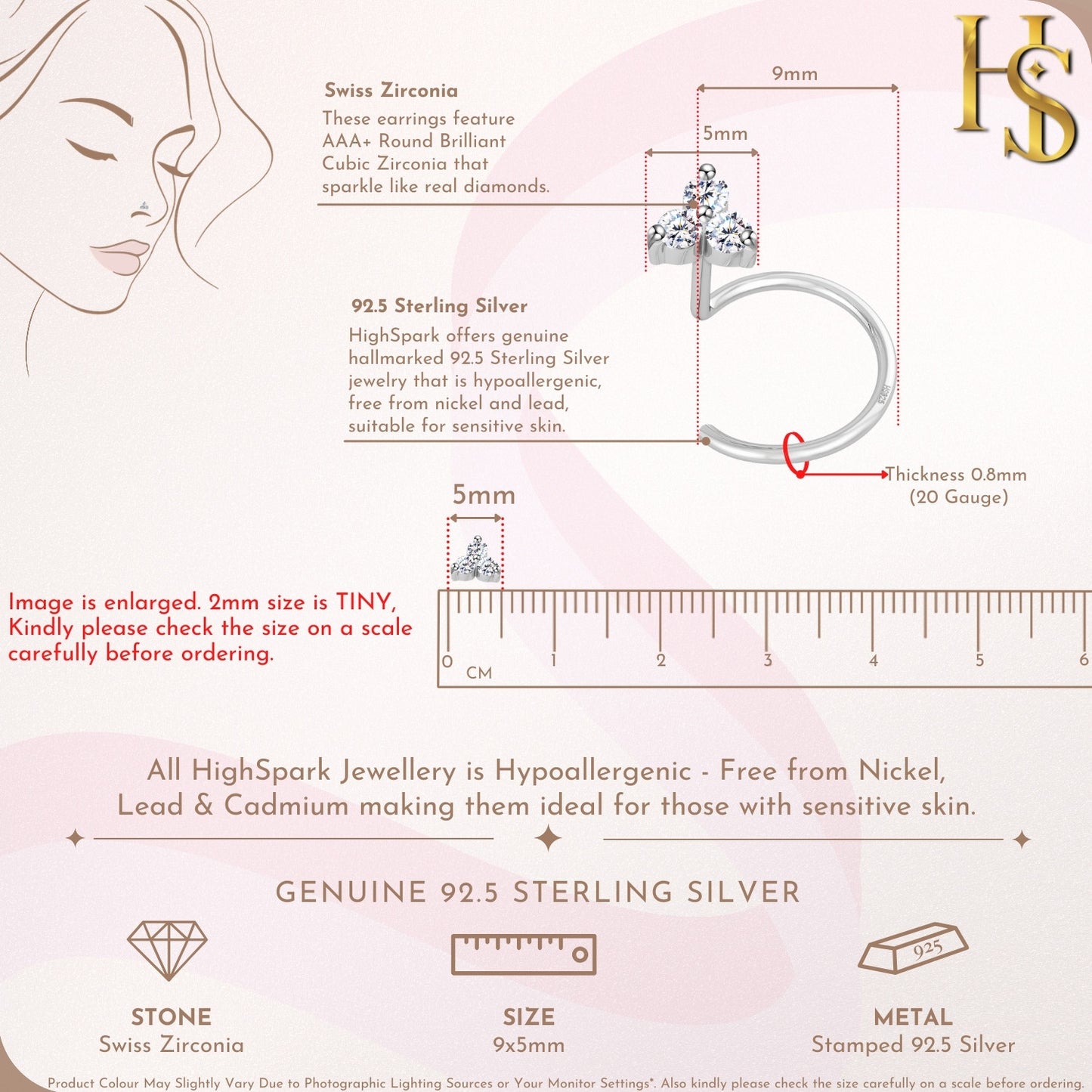 Cluster Solitaire Nose Pin in 92.5 Sterling Silver with Diamond like Brilliance Zirconia