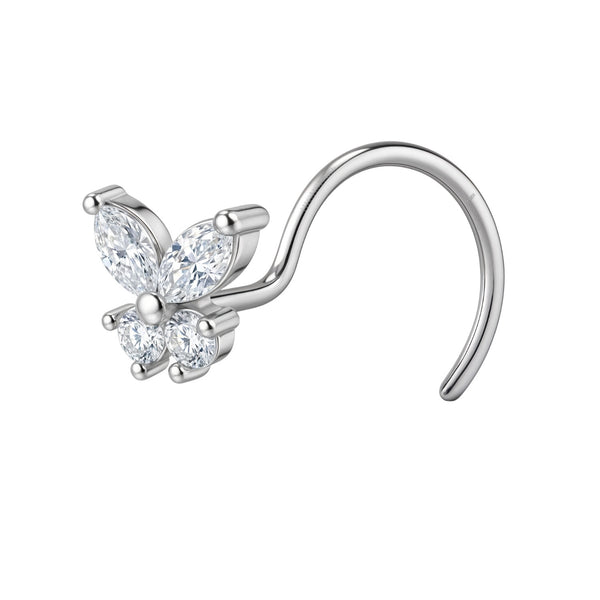 Butterfly Nose Pin in 92.5 Sterling Silver with Diamond like Brilliance Zirconia
