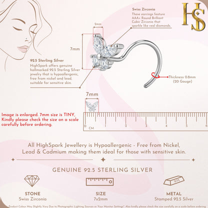 Butterfly Nose Pin in 92.5 Sterling Silver with Diamond like Brilliance Zirconia