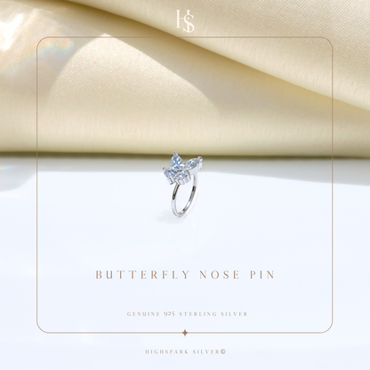 Butterfly Nose Pin in 92.5 Sterling Silver with Diamond like Brilliance Zirconia