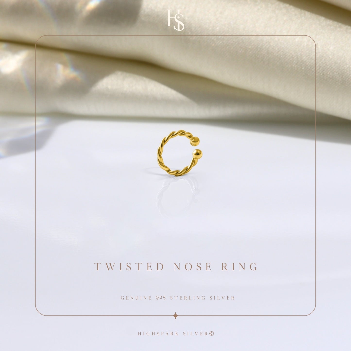 Twisted Nose Ring in 925 Sterling Silver with 18k Gold Finish For Women
