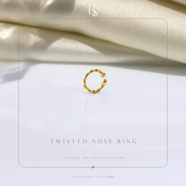 Twisted Nose Ring in 925 Sterling Silver with 18k Gold Finish For Women