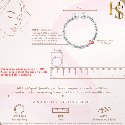 Twisted Nose Ring in 925 Sterling Silver For Women