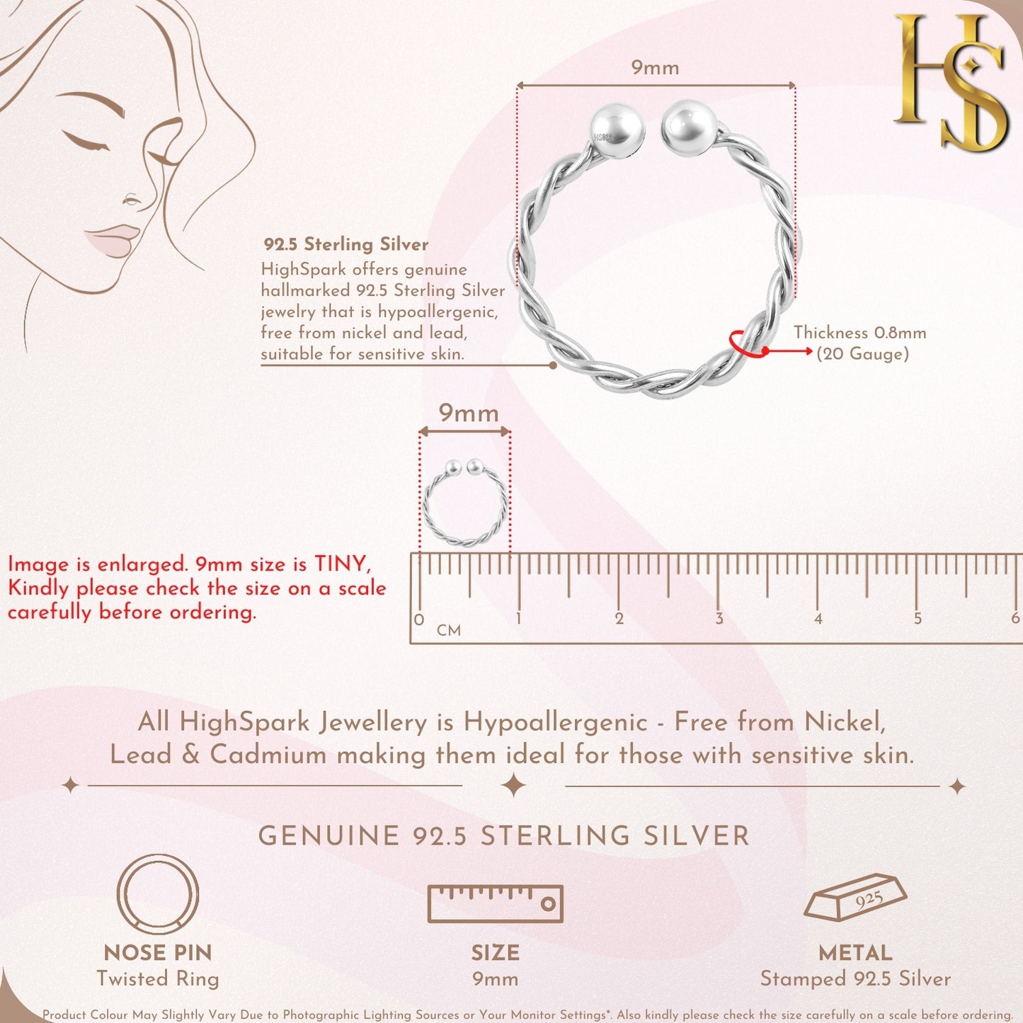 Twisted Nose Ring in 925 Sterling Silver For Women
