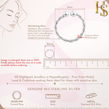 Twisted Nose Ring in 925 Sterling Silver For Women