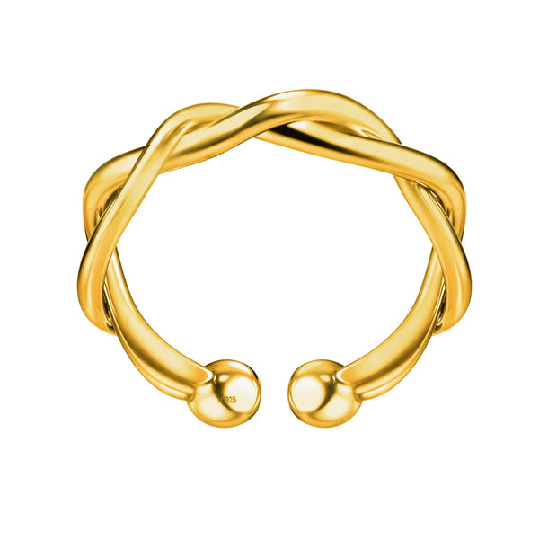 A gold-plated sterling silver nose ring with a twisted band design and two small ball ends, shown on a white background.