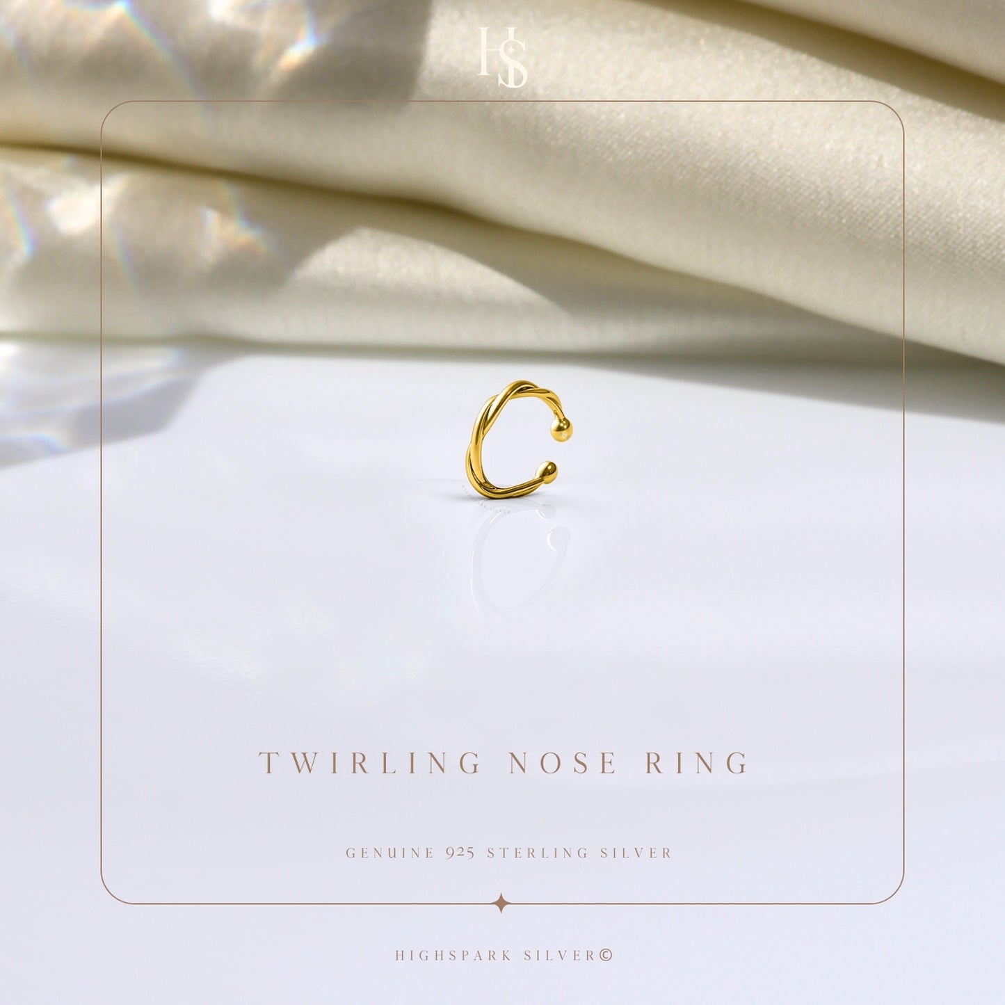 Twirling Nose Ring in 925 Sterling Silver with 18k Gold Finish For Women