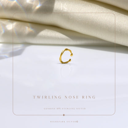 Twirling Nose Ring in 925 Sterling Silver with 18k Gold Finish For Women