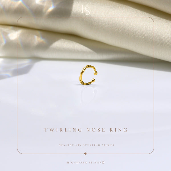 Twirling Nose Ring in 925 Sterling Silver with 18k Gold Finish For Women