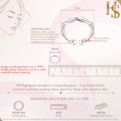 Twirling Nose Ring in 925 Sterling Silver For Women