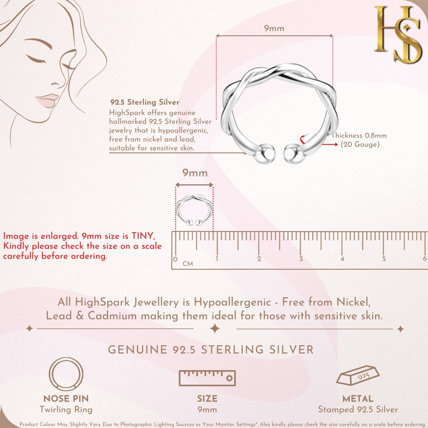 Twirling Nose Ring in 925 Sterling Silver For Women